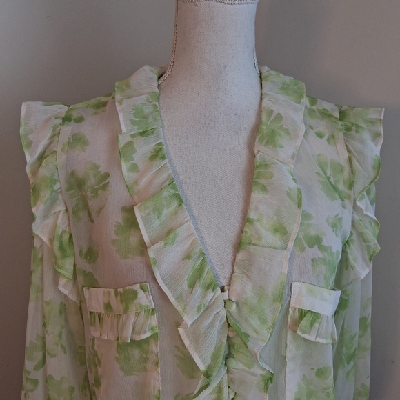 Misa Los Angeles Green Floral Ruffle Blouse Size Medium - Picture 6 of 12